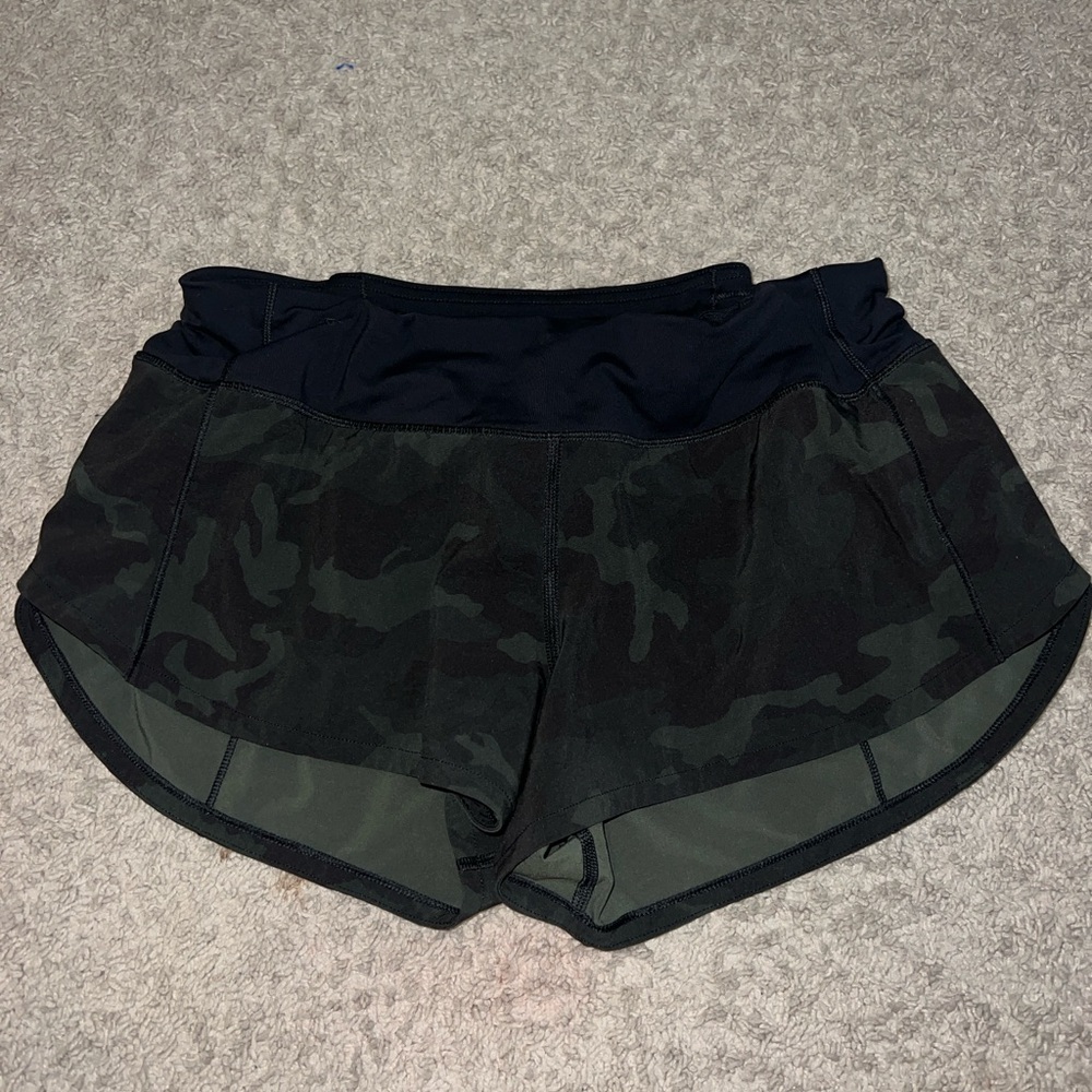 Size 6 Green/Black Lululemon Camouflage Speed Up Shorts